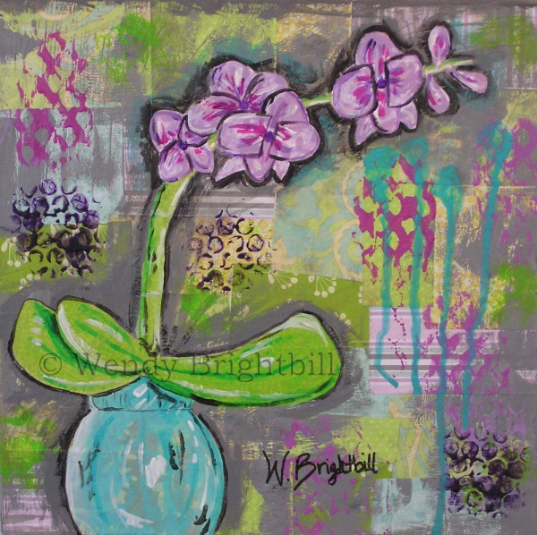 multi-media collage orchid painting
